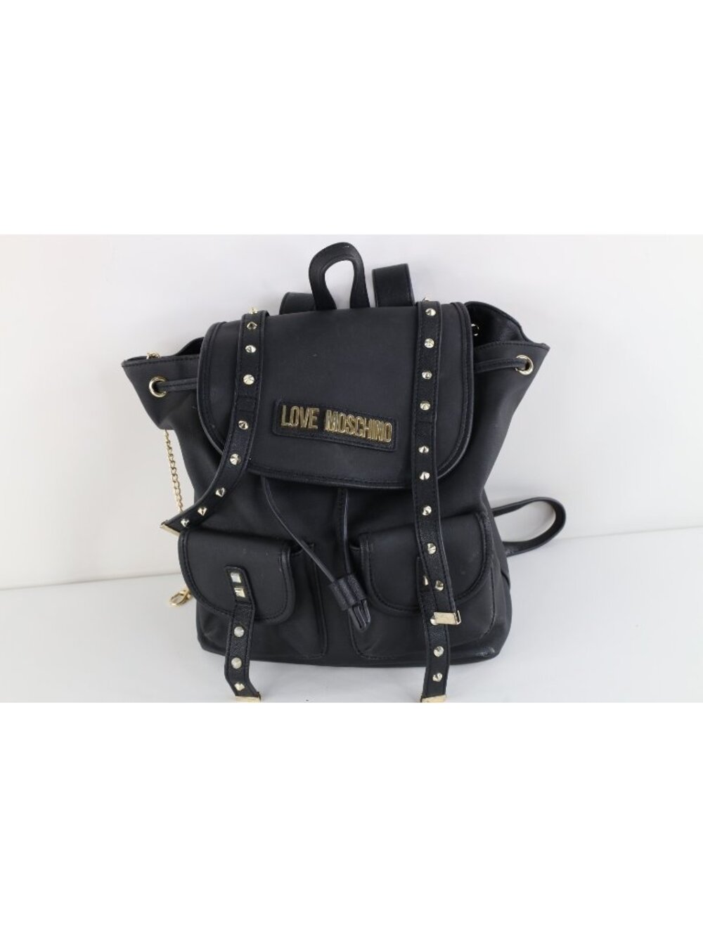 Love Moschino Distressed Spell Out Studded Heart Leather Mini Backpack Book Bag